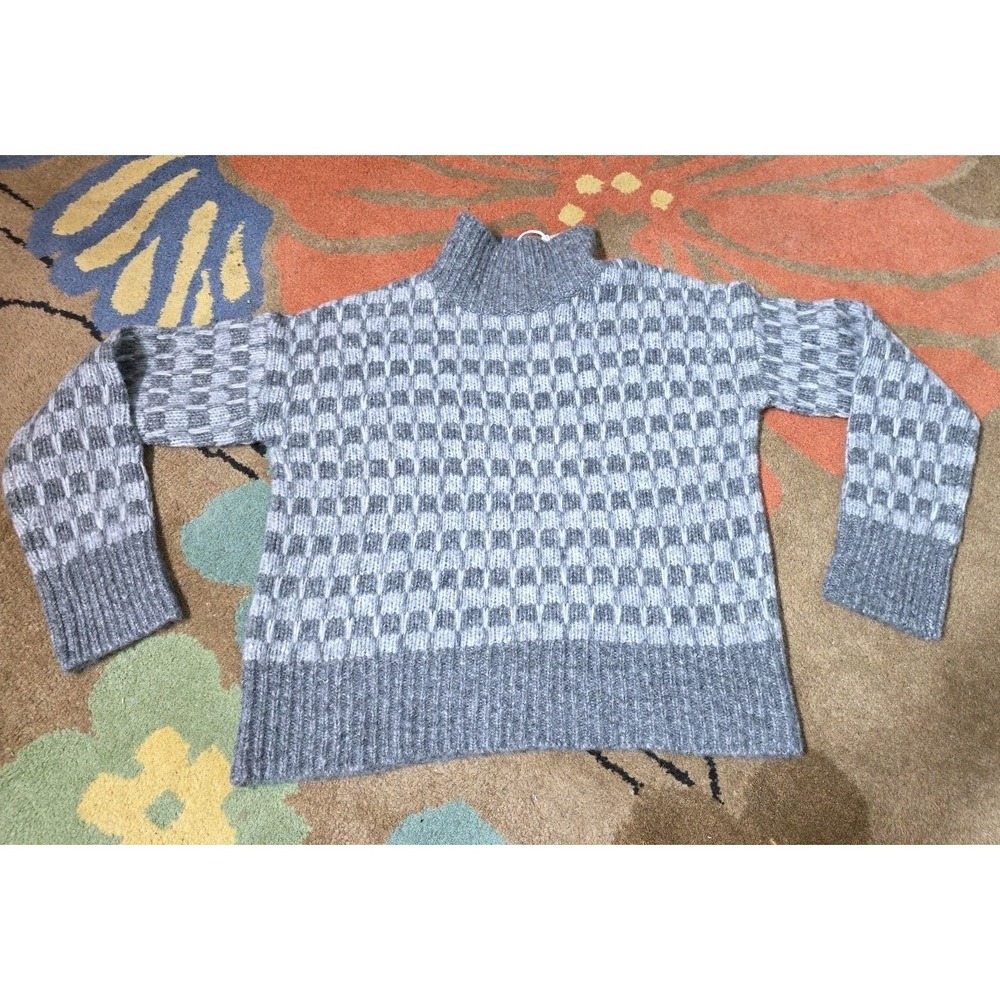 Everlane Cloud Checkered Turtleneck Sweater Women XSmall Gray Merino Wool Alpaca